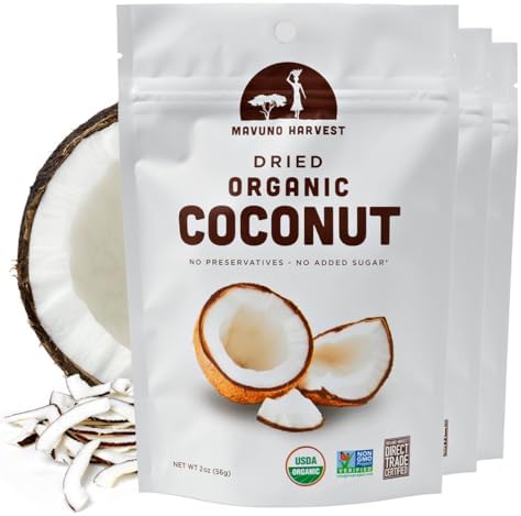 Mavuno Harvest Organic Dried Coconut Strips - No Sugar Added Snack - 3 Pack