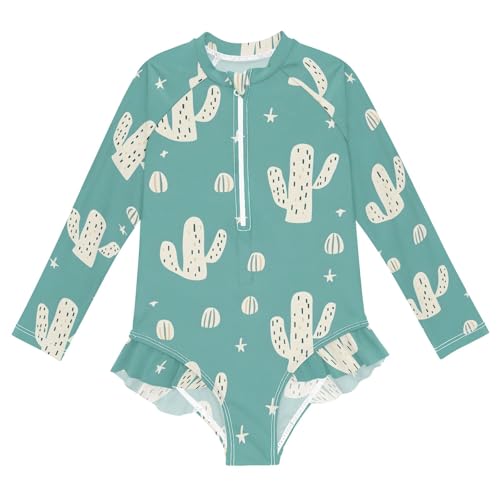 ALAZA Toddler Swimsuit Girl Bathing Suit Swimwear Rash Guard Cactus Long Sleeve 3T
