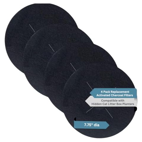 4 Pack Activated Carbon Odor Reducing Filter Replacements Compatible with Hidden Cat Litter Planters – Active Natural Charcoal Filters Neutralize and Eliminate Odor Cover