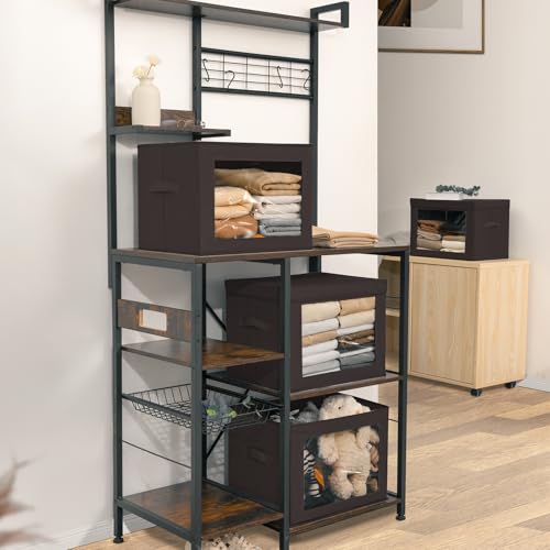 Image of Homsorout Stackable Storage Bins with Lids - Large Storage Box with Lids, Foldable Closet Boxes for Organizing, Wardrobe Clothes Organizer with Window, Cubes Bins for Living Room, 3 Pack, Brown