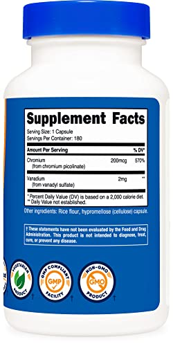 Nutricost Vanadium + Chromium 2Mg 180 Vegetarian Capsules - Gluten Free, Non-Gmo - Vanadium Supplement #TOP3