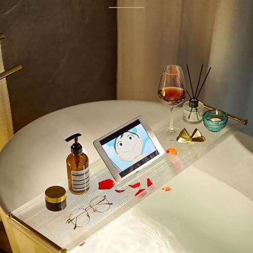 Gadgets de salle de bain bien rangés sur ce plateau acrylique 70 cm