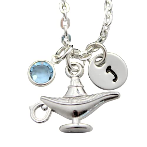 Aladdin Lamp Necklace - Genie Lamp Jewelry - Personalized Birthstone & Initial