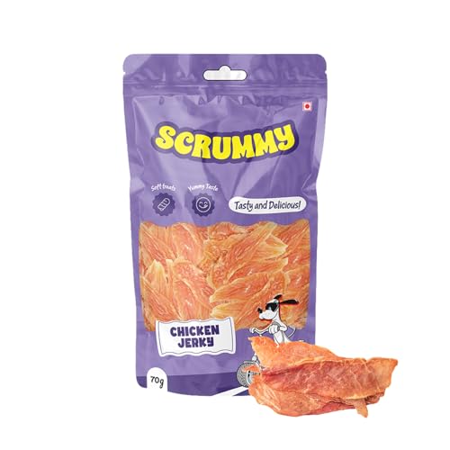 Image of Scrummy Chicken Jerky Dog Treats, 70g (Pack of 3) Soft & Tasty Training Snacks | High Protein, Easy to Digest, Healthy Rewards for Puppies & Adult Dogs