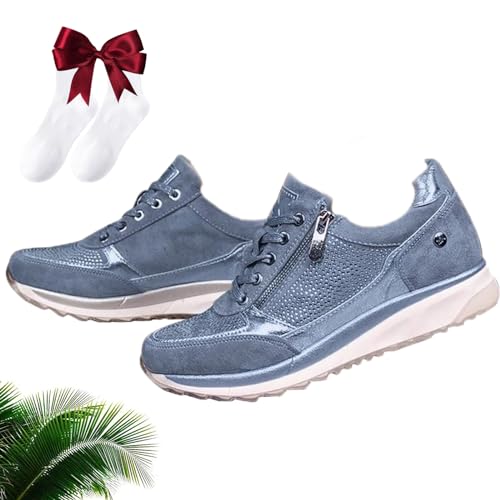 Gabbor Zapatillas Ortopédicas con Cremallera,Zapatillas Deportivas Ortopédicas con Soporte para El Arco para Mujer,Cómodas Zapatillas De Tenis Sin Cordones (Azul,38)