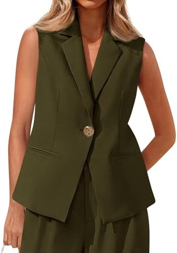 MASCOMODA Summer Sleeveless Blazers for Women Business Casual Dressy Lapel V Neck Button Open Front Work Suit Vest Tops