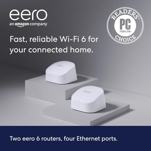 Image of Amazon eero 6 mesh wifi system - Supports internet plans up to 900 Mbps, Coverage up to 3,000 sq. ft., Connect 75+ devices, 2-pack (2 routers)