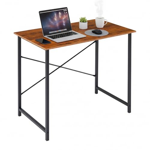 Computer Desk 32 Inch, Simple Home Office Desk Study Writing Table, Sturdy Metal Frame, Scratch-Resistant MDF Desktop for Bedroom Dorm Workspace Small Space, Brown