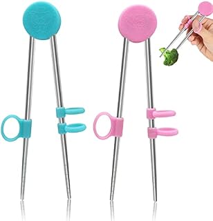 BLMHTWO 2 Pairs Kids Chopsticks Training Chopsticks for Kids Reusable Metal Chopsticks with Attachable Silicone Chopstick Helper for Children Adults Learning Beginners