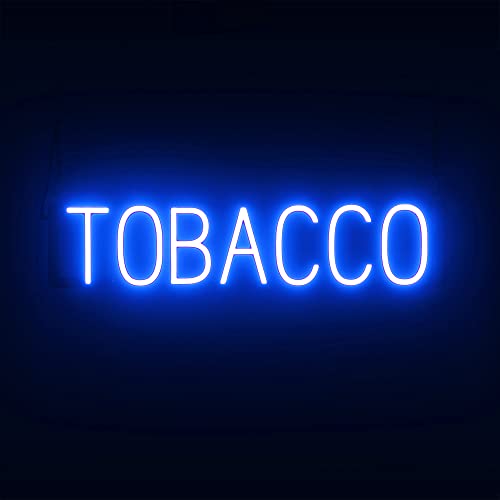Image of SpellBrite LED Neon TOBACCO Sign for Business - Blue, 29 inch x 6 inch | Ultra-Bright Click-Together Signage for Smoke Shops, with Visibility from 500 Feet - 8 Animations, 6 Brightness Settings