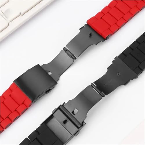 Bracelet de montre 26 mm noir en silicone et acier pour Diesel DZ7396 DZ7370 - 3