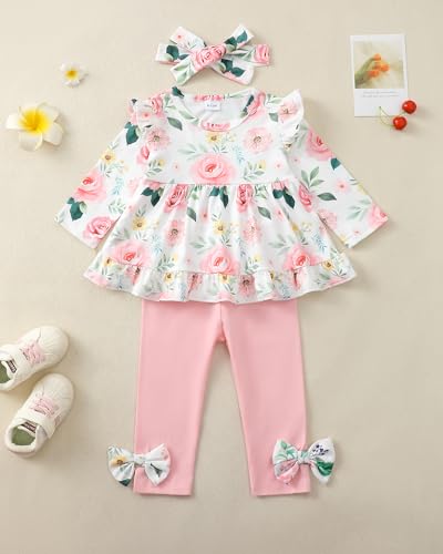 Baby Girl Clothes Toddler Girl Fall Outfits Ruffle Long Sleeve Floral Shirt Tops Winter Leggings Pants Clothing Set2