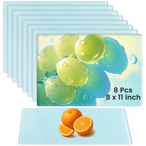 AceSubli 8 Pcs Sublimation Cutting Board Blanks 8x11 Textured Tempered Glass Cutting Board for Kitchen Personalized Decor as Sublimation Picture Frame Trivet Gift Individual Package & Anti Slip