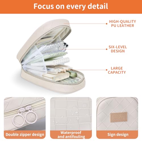 Image of Kaluofan Pencil Case, Large Capacity Pencil Pouch, Extra Big Pencil Bag with 6 Compartments Pencil Case Pouch, Portable Pencil Case Pouch Holder Box Organizer Cosmetic Bag(White)