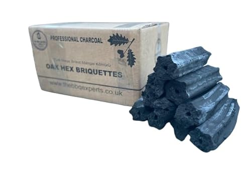 10kg Turkish Oak HEX Charcoal Briquettes by The BBQ Experts - Restaurant-Grade Oak Wood Briquettes for BBQ, Smoking & Grilling - Long Lasting Grade A Charcoal - 5 Hour Burn Time