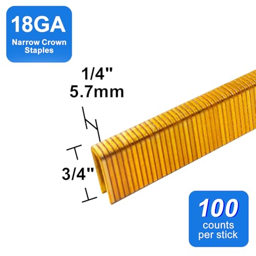 Image of 18 Gauge 1 /4 inch Narrow Crown Staples 3 /4 Inch Leg,3000-Pack | Galvanized Coating Resists Rust for Indoor Woodworking & Decoration for 18GA 1 /4 inch Crown Electric Staplers and Staple Guns