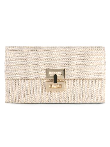 COOLOYA Women's Woven Flap Clutch Purse Pleated Straw Bag Handbag Vacation Beach Bags with Metal Lock Cream One Size