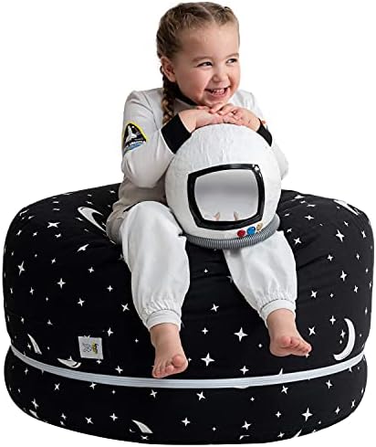 2 Sizes in 1 Stuffed Animal Storage Bean Bag Chair Cover for Kids & Adults | Washable XL Stuffie Seat | 100% Cotton | Pouf Organizer for Plush Toys, Linens, Quilts & Pillows | Starry Night