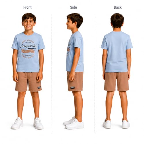 Image of AEROPOSTALE Boys Athletic Shorts Set 3 Piece Graphic T Shirts Fleece Shorts | Soft Breathable Jersey Tees, Elastic Waistband, Side Pockets, Screen-print Design, Durable Stitching for School & Play