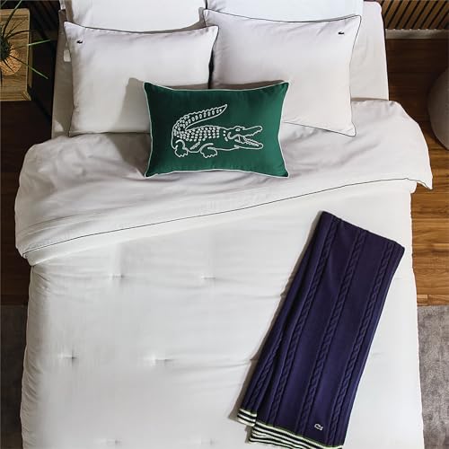 Lacoste Tiebreak Comforter Set – 100% Brushed Cotton Twill 215 Thread Count, Ribbed Ottoman Weave, Textured Dobby Finish, Down-Alternative All-Season Warmth, Oeko-TEX Certified, White, King by Lacoste - Used condition - Image 4