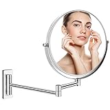 Wall Mounted Makeup Mirror, 8-Inch 1X/10X Magnifying Mirror with Extra Long Extendable Arm, Double Sided 360° Swivel HD Bathroom Mirror, Senior Brushed Pearl Nickel Finish Vanity Decoration