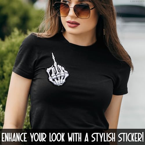 Motorcycle Patches for Vests Iron-On or Sew-On - Large 5"x2" Biker Patches for Vest with 3D Embroidered Middle Finger Design, Strong Heat-Seal Backing - Machine Washable for Jackets, Bags & Apparel