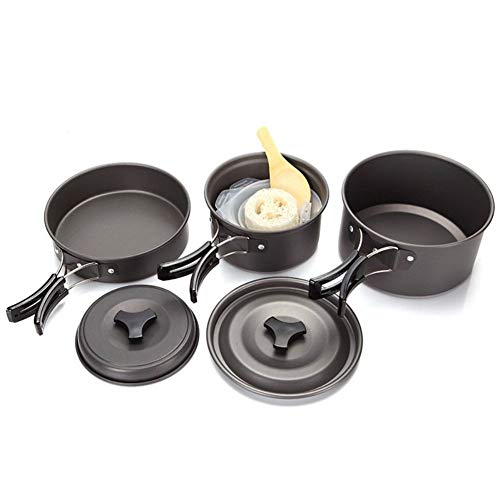 CXJC Camping-Kochtopf Set 9-teiliges 2-3 Personen Ultraleicht Aus Hochwertigem Aluminium Und Edelstahl Faltbare Hochwertigem Tragbar Und Kompakt Für Hiking Picknick Netzbeutel Cover