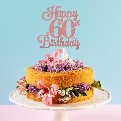 ZEYIYER 60th Cake Toppers, 60th Happy Birthday Cake Decoration for Women Ladies, 60 Years Old Cake Pick for Party Supplies (Rose Gold) - Image 4
