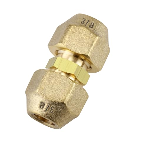 3/8-Inch AC Pipe Joint Connectors, Free Welding Brass Pipe Coupler Adapters for Air Conditioning Copper Pipe Connection, including 2Pcs Flare Nuts, Works for Butt Copper Tube Diameter 3/8