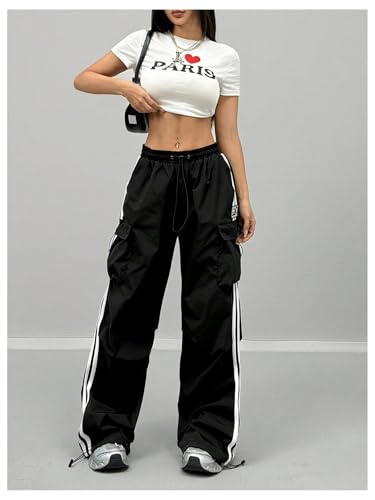 Women's Y2K Baggy Cargo Wide Leg Pants Striped Elastic Waist Long Sweatpants Workout Trousers Sportswear4