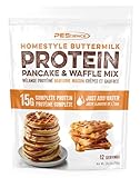 PEScience Protein Pancake & Waffle Mix, Homestyle Buttermilk, 15g High Protein Snacks, Whey and Casein Blend, 12 Servings, Just Add Water