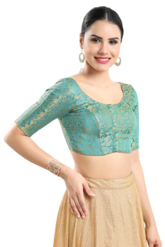 Image of Vamas Women's Brocade & Georgette Padded Self Design Half Sleeve Readymade Saree Blouse (X-1126.ELB)