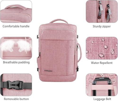 Image of Gieury Carry On Backpack, 55L Extra Large Travel Backpack for Men & Women, Expandable Big Capacity For Airplanes, Travel Gifts for Men Women, Fits 18.4 Inch Laptop, Luggage Suitcase Daypack Bag, Pink