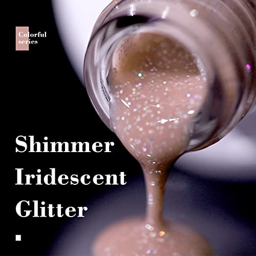 Rarjsm Nude Glitter Gel Polish Sheer Pink Jelly Shimmery Nail Gel Polish Iridescent Sparkly Pink Holographic Pigments Translucent Natural Skin Tone Color Gel 15Ml Soak Off Uv Led Cured Home Salon #TOP2