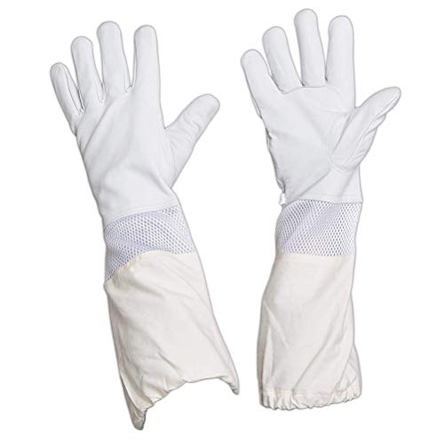 LIOOBO 1 Paar Imkerhandschuhe Ziegenlederhandschuhe mit Langen Ärmeln für Anfänger Professionelle Imker Größe XXL (Weiß) – Bild 5