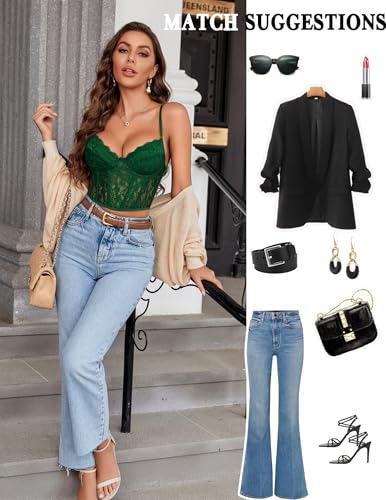 Image of Avidlove Bustier Tops for Women Lace Corset Sexy Going Out Party Club Top with Underwired Sexy Outfits Grass Green