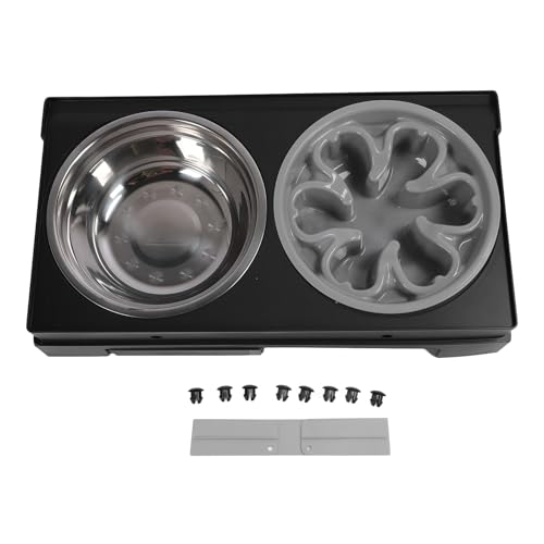 Gavigain Adjustable Height Dog Bowl, Elevated Stainless Steel Feeder, Dual Bowls, Anti Slip Base, Foldable and Portable, for Dogs