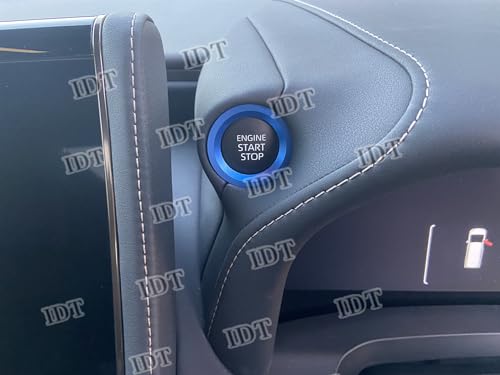 IDT 40系 アルファード パーツ アルミエンジンボタンリング ガーニッシュ インテリパネル 簡単取り付け 内装 モール カスタム パーツ カバー ミニウエス付 (ブルー)
