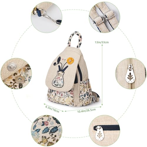 Image of Ladys Convertible Sling Bag, Hand Craft Artisan Purse, Beautiful Canvas Premium Casual Day Mini Backpack for Women (Vase)