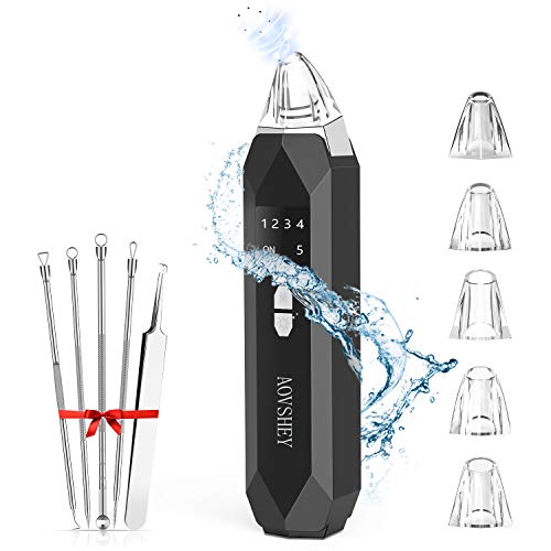 Preisvergleich Produktbild Mitesserentferner AOVSHEY Mitesser Sauger mit 5 Austauschbaren Porenreiniger Reinigungsaufsätzen Blackhead Remover Gerät und 5 Stücke Komedonenquetscher für Porensauger