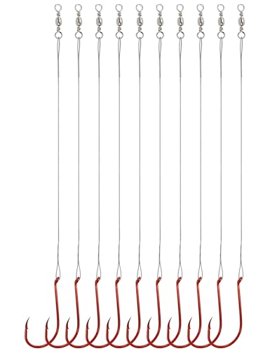 Avlcoaky Fishing Hooks with Steel Wire Leader, 50pcs Octopus Catfish Hooks Pre-Rigged Anti-Bite...