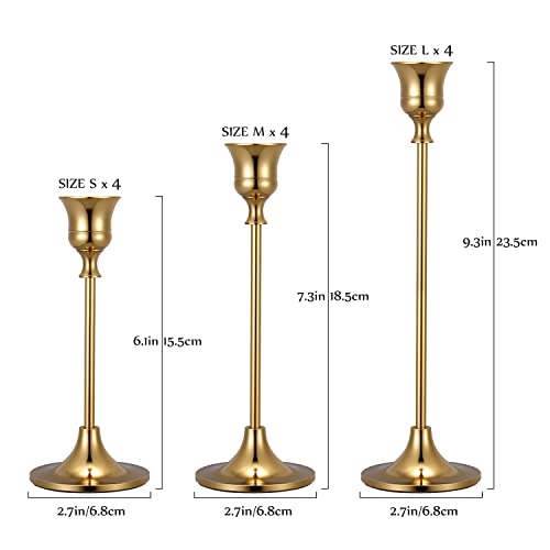 Rozrety Brass Gold Candle Holders Set Of 12 Candlestick Holder Metal Taper Candle Holders Candle Sticks Stand Wedding Centerpieces For Tables, Dinning, Party, Home Decor(Candles Not Include) #TOP1