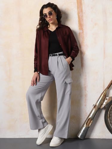 Image of High Star Women Boxy Spread Collar Long Sleeves Solid Shirts 43