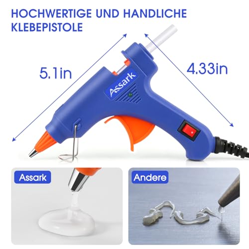Assark Heißklebepistole Klebepistole Mini Heißklebepistolen mit Heißklebesticks für Schule, Handwerk, Kunst oder, schnelle Reparaturen zu Hause, 20 W (Blau N), HL-E 20W