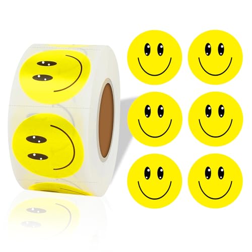 STARLIBOO Calcomanías de cara feliz para gráfico de comportamiento de recompensas escolares, calcomanías brillantes de cara feliz de 1 pulgada (500 unidades/amarillo)