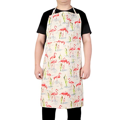 Lolomlo Oversize Canvas Cotton Apron, Extra Large Aprons With 2 Pockets For Men & Women, Adjustable Neck With Long Strap Tear Resistant Plus Size Cooking, Gardening, Baking Aprons - Flamingo #TOP1