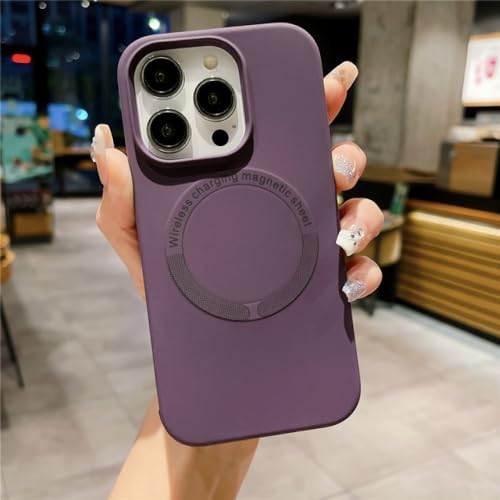 Coque silicone liquide iPhone 14 Pro Max housse de protection souple magnétique violette