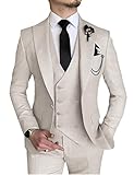 Wangyue Double Breasted Beige Suit for Men Classic Fit Wedding & Formal Groom Suits 3-Piece Suit Medium Men's Suits for Prom Party Evening Formal Outfit