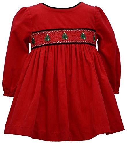 Bonnie Jean Baby Girl's Holiday Christmas Dress - Red Smocked Corduroy for Baby and Toddler and Little Girls, 5 Louisiana 