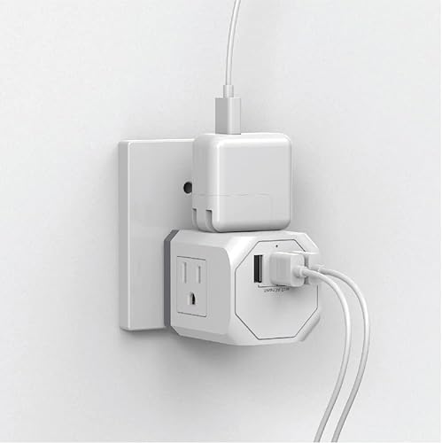 Miniatura 4 de Tech2 - Regleta protectora de sobretensiones de tres lados con 9 tomas de corriente y 2 puertos USB, base giratoria diseño compacto cabe en 1 toma